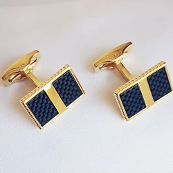 New Carbon Fiber French Men's Gold Color Cufflinks Business OL Style Cuff Fashion Wedding Gifts