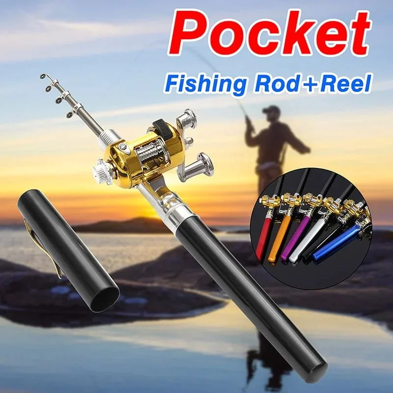 Pocket Size Fishing Rod Set Telescopic Pocket Pen Fishing Rod Fishing Rod and Reel Combo with Mini Trolling Reel