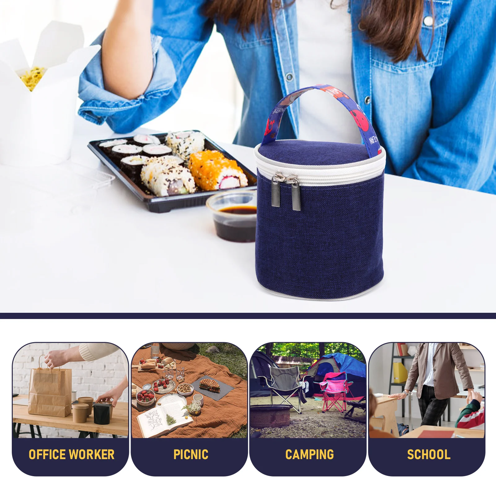 

Portable Insulated Bag for Lunch Box Thick Oxford Fabric Lightweight Wear Resistant Cooler Tote Hand Cup Storage Delivery