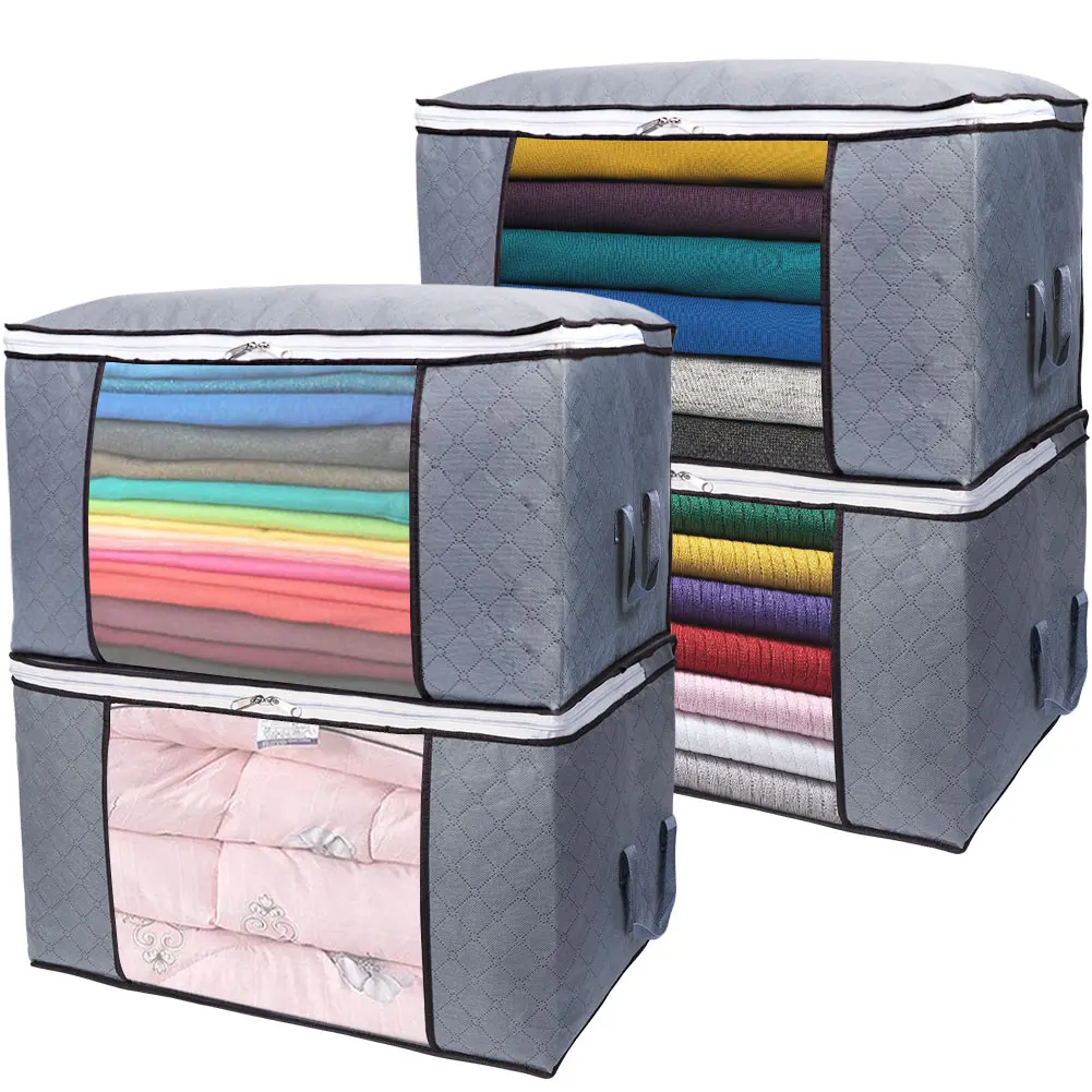 1 piece gray quilt storage bag 60 x 40 cm x 35 cm, large quilt clothing storage bag, suitable for large items, easy to store