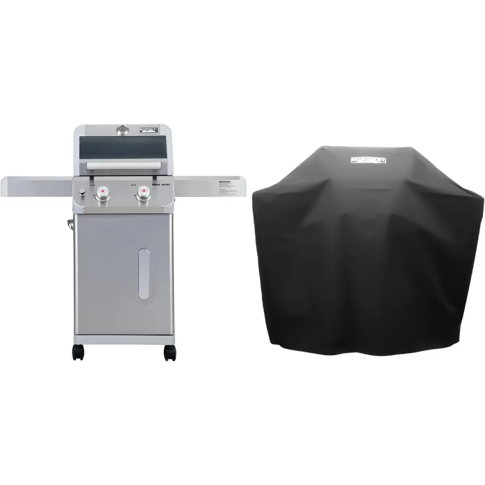 

2-Burner Stainless Steel Liquid Propane Gas Patio Garden Barbecue Grill with Clearview® Lid, Knob Control, and Two Foldable She