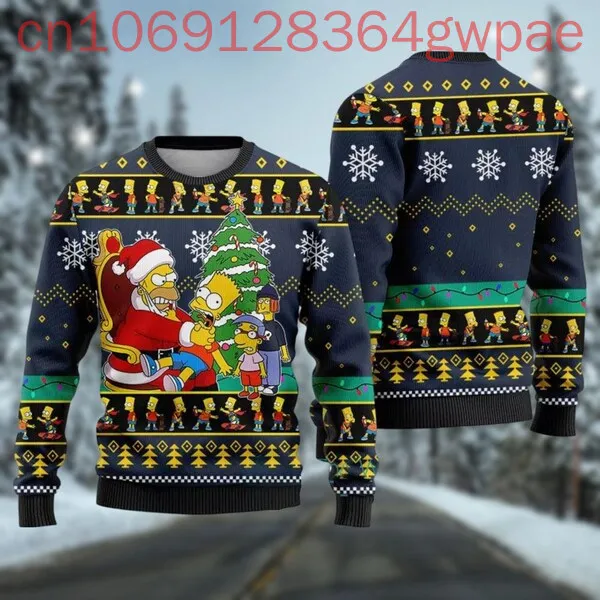 Симпсоны D'Oh Ho Ho Ugly Sweater Симпсоны Гомер Рождественский свитер Санта-Симпсоны Праздничный мультфильм для мужчин и женщин свитер