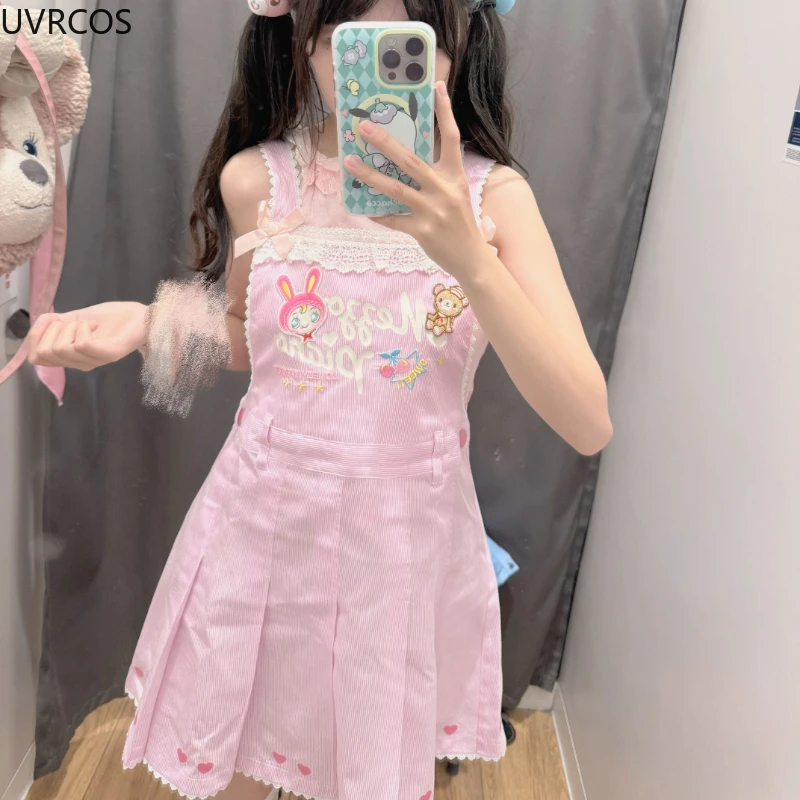 Kawaii Lolita Style Cartoon Print Princess Dress Women Sweet Bunny Bear Embroidery Strap Dresses Harajuku Y2k Party Mini Dresses