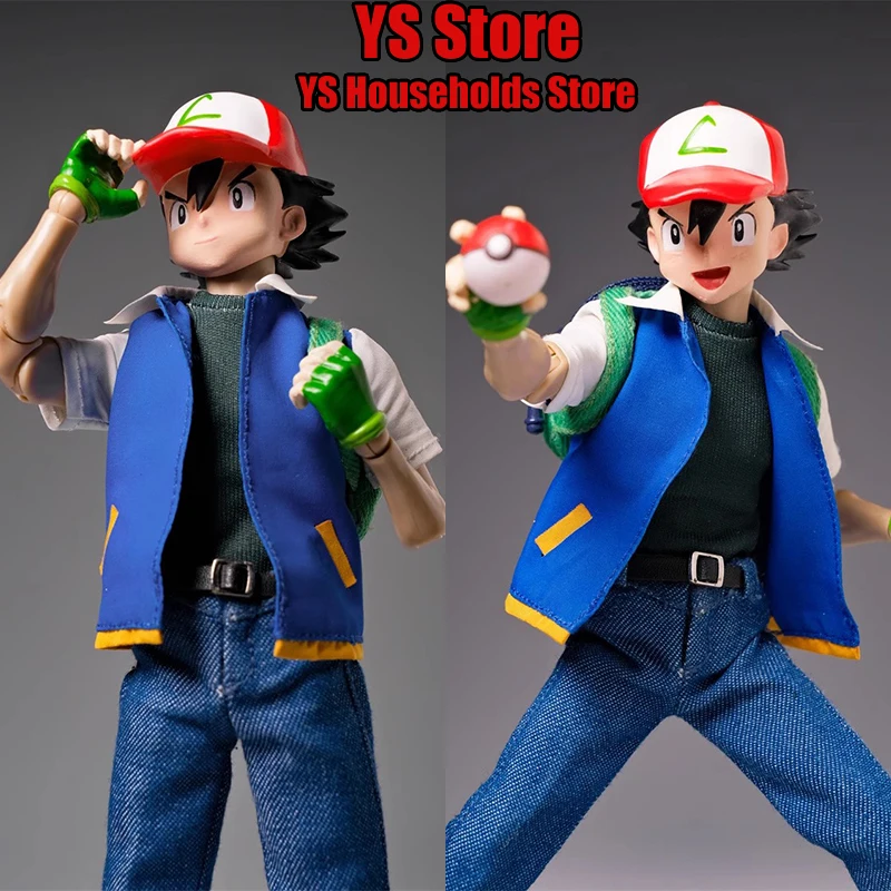 

JM014 1/12 Scale Ash Ketchum Anime Boy Action Figure Movable Body Design Anime Tamer 6" Male Soldier Model Gifts Joy Man Toys