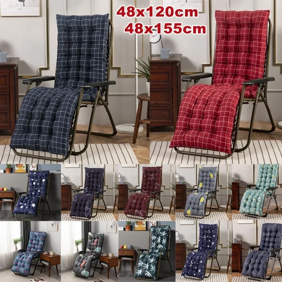 1PC Thickened Printing Home Recliner Cushion Living Room Rattan Chair Cushion Breathable Washable Garden Chair Cushion 데크체어 쿠션