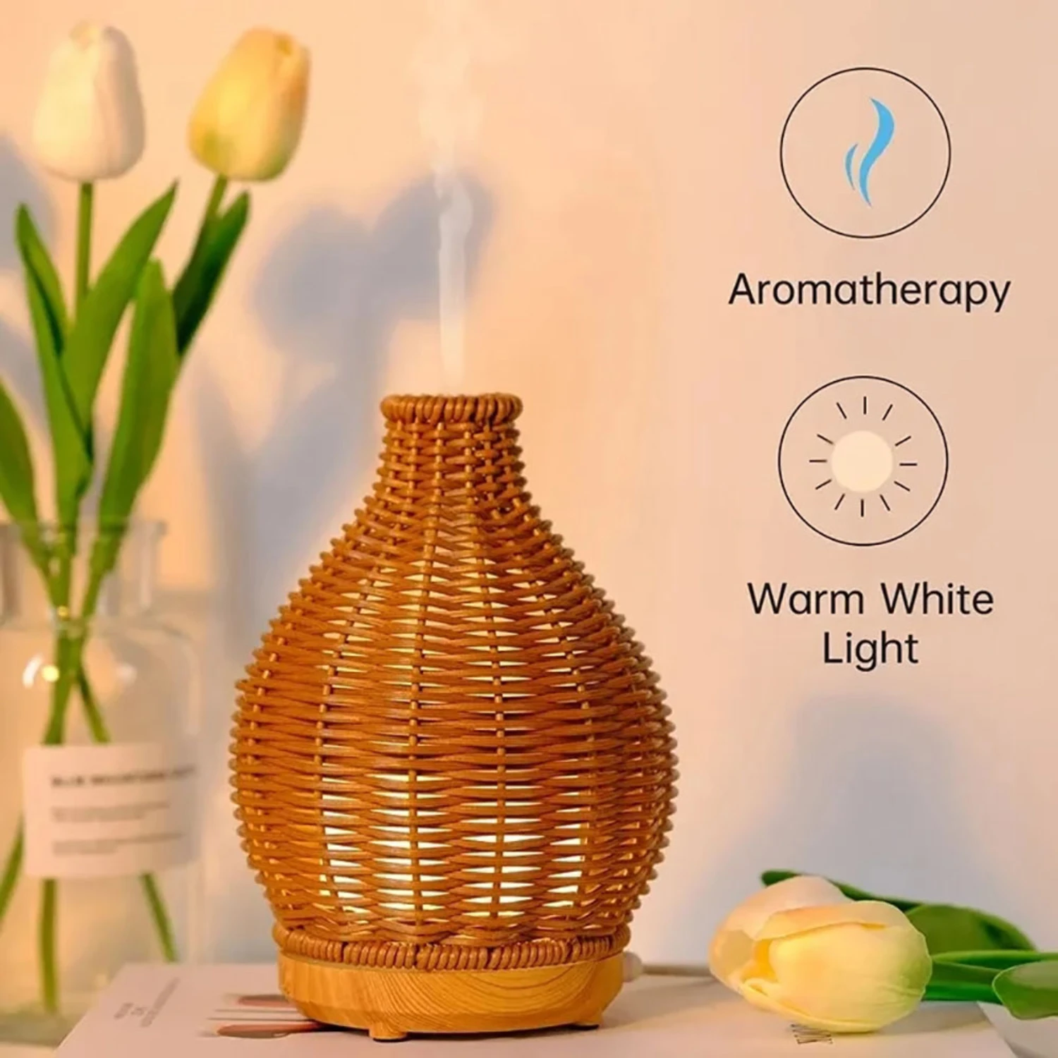 Lebhaftes, farbenfrohes Ultraschall-Aromatherapie-Haushaltsvase, Luftbefeuchter, Sprühinstrument für friedliche Atmosphäre – Mute Op