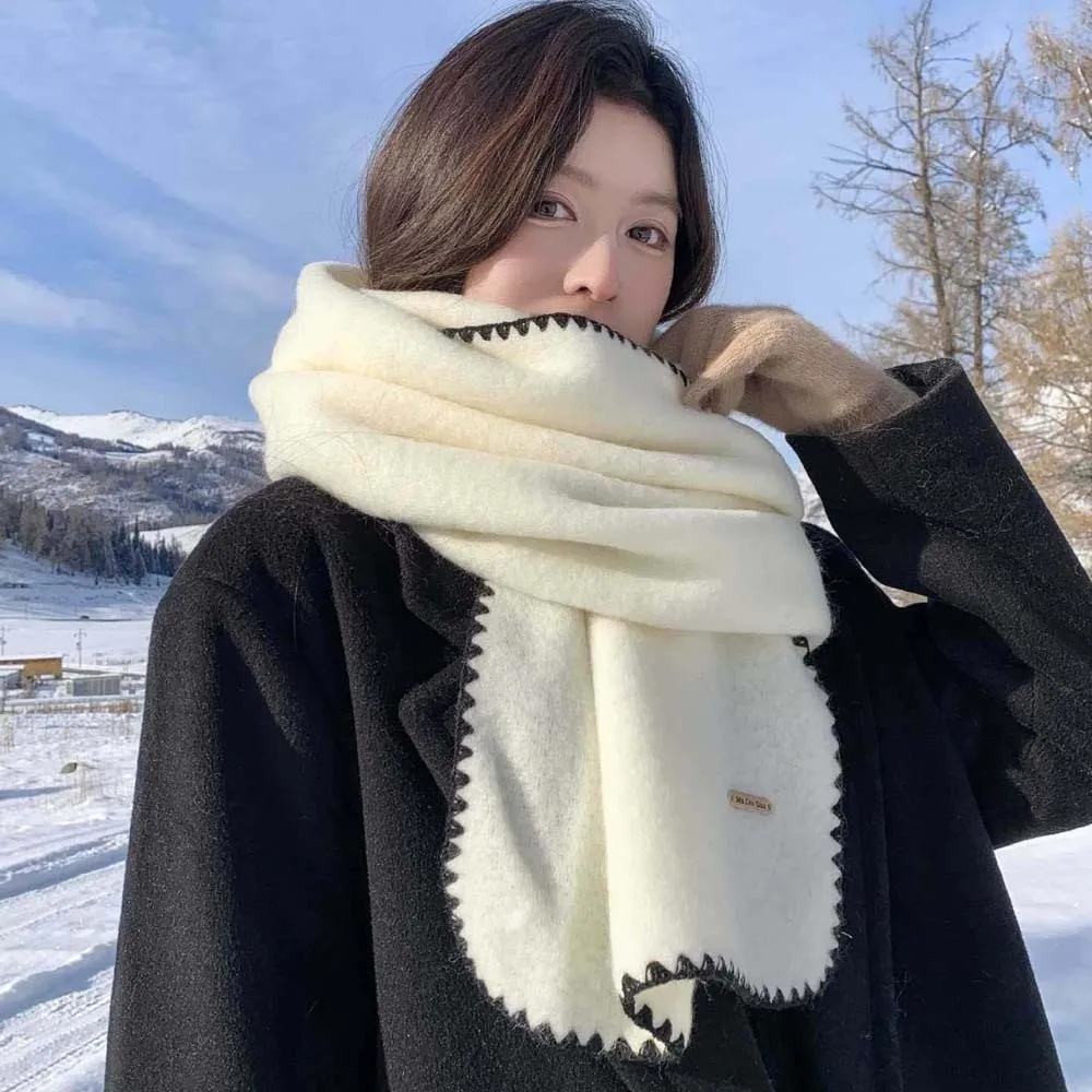 

Shawl Polyester Lock Edge Winter Scarf Soft Classic Long Thickened Neckscarf Solid Color French Style Women Warmer Scarf Men