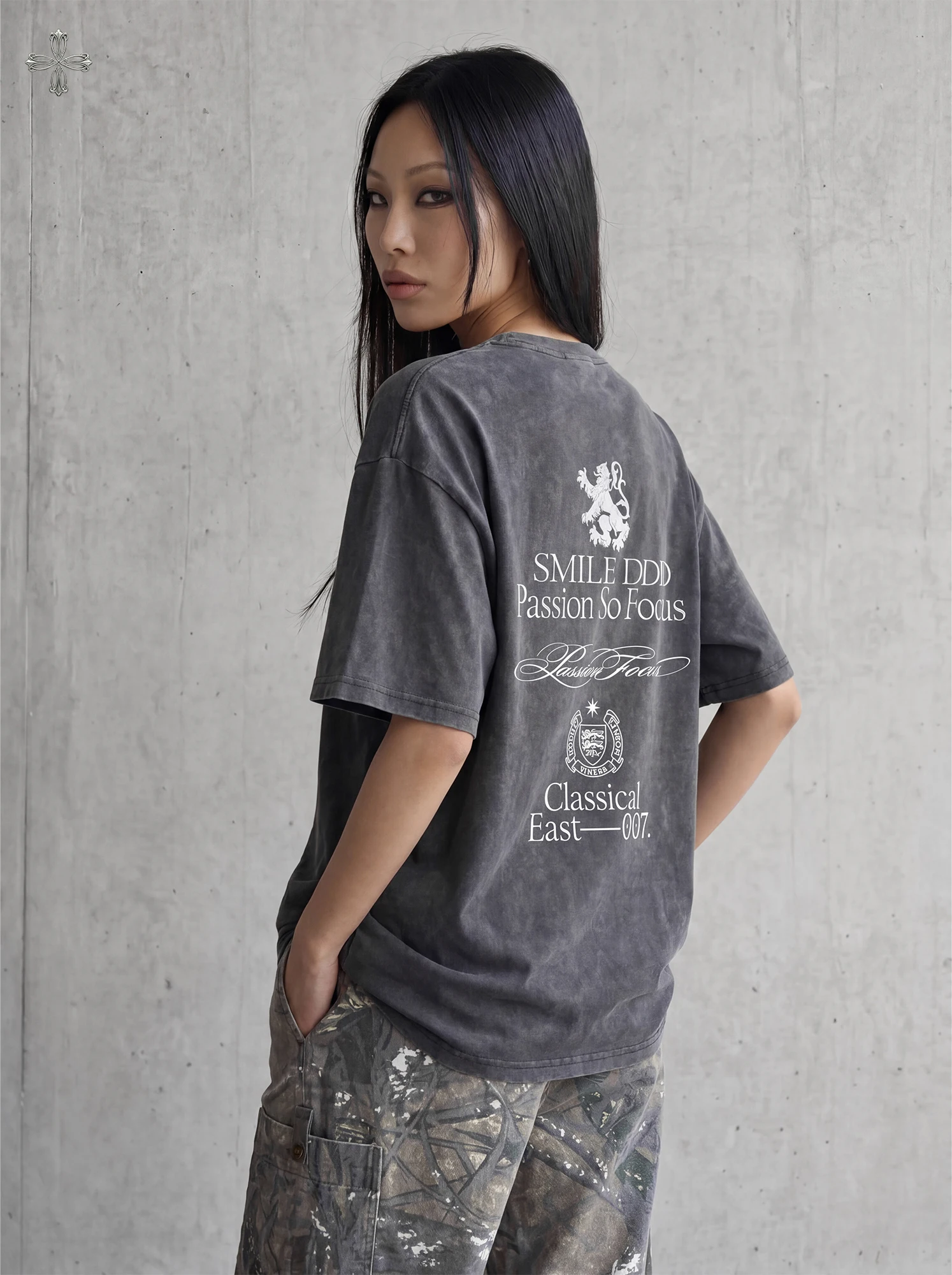Smile Ddd Tagged Worn-In Look T-Shirt Shoulder-Down Loose Short Sleeve Street Dance Casual Comfortable Breathable Cotton Top