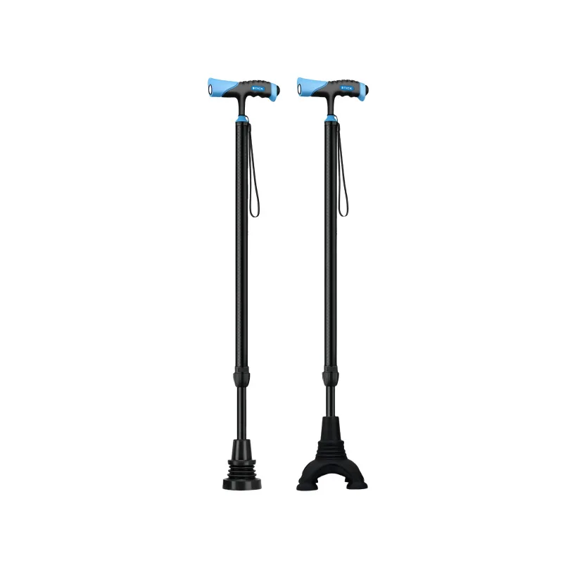 Medical Grade Elderly Walking Stick Anti-Slip Lightweight Telescopic Four-Leg Base Elastic Bandage Comfortable Support Far