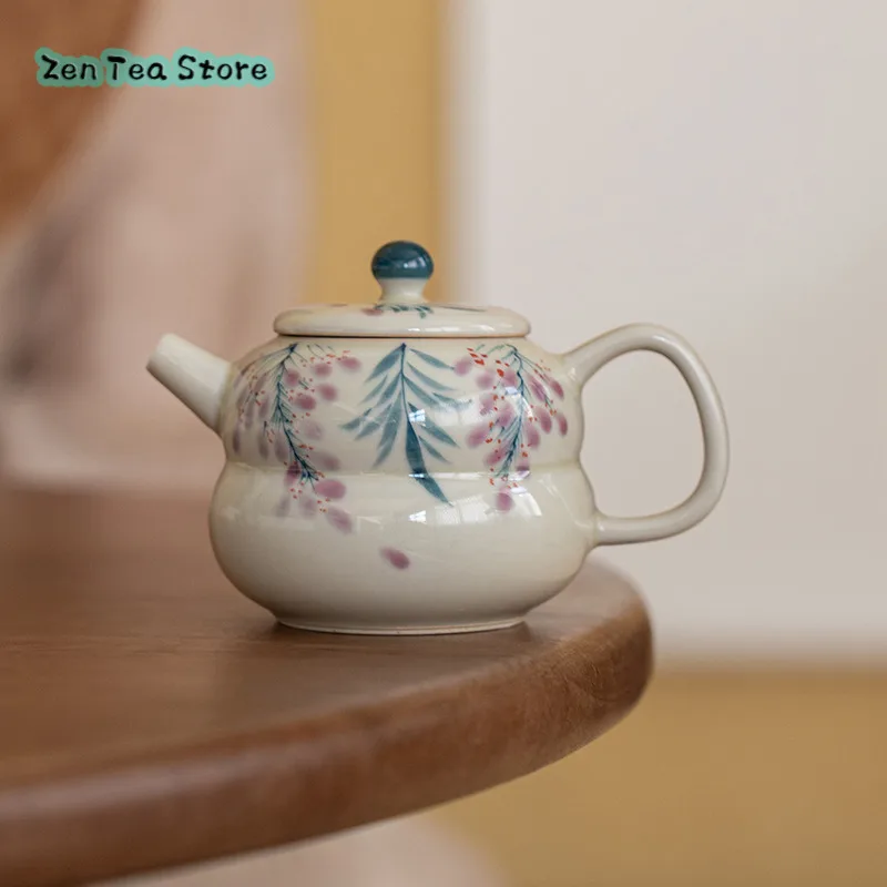 Ceramic Teapot Hand-painted Single Pot Teapot Kung Fu Tea Set Under Glaze Color Filter Hand-painted Wisteria Fu Lu Small Pot