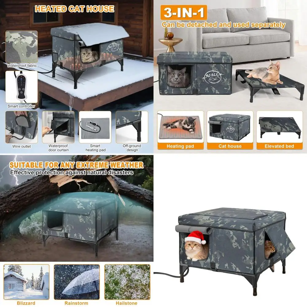 

Изолированное укрытие для кошек на открытом воздухе с грелка с дистанционным управлением, водонепроницаемое и повышенное, 17x21x17 дюймов