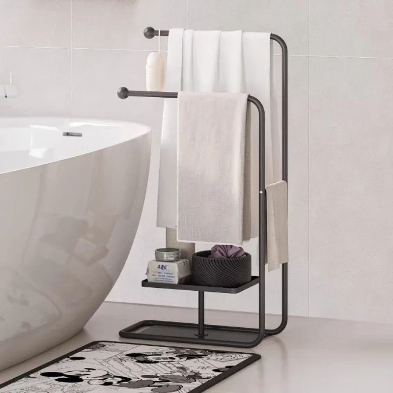 Luxury Home Bathroom Organizer Multi-Functional Standing Towel Rack Modern Simple Storage Stand Double Layer Clothes Hanger