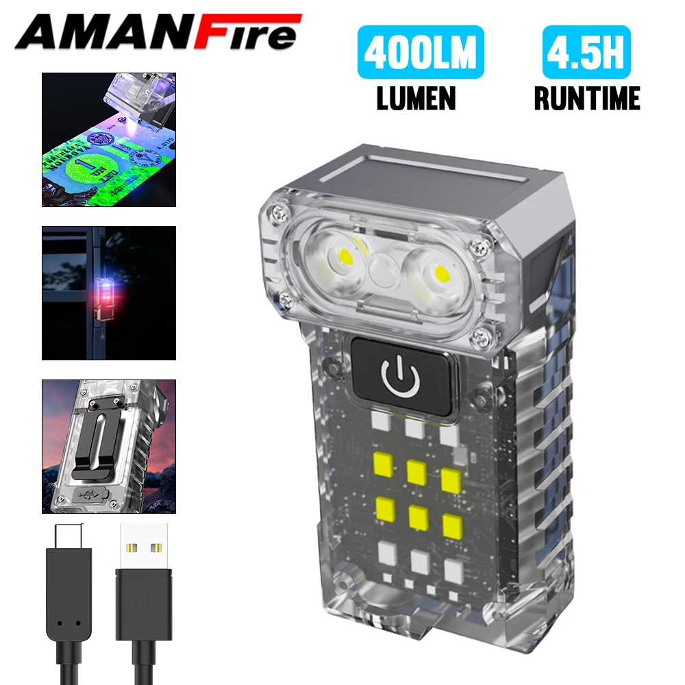 

Amanfire KXK-1086 EDC Flashlight 3030+2835+UV LED Light 6000-8000K Fluorescent Mini Keychain Torch