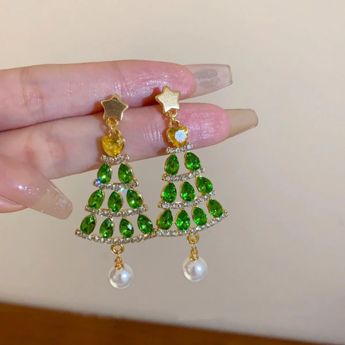 Urlaub Weihnachten Baum Tropfen Ohrringe Grün Zirkon Baum Imitation Perle Quaste Baumeln Ohrringe Weihnachten Schmuck Geschenk Für Frauen Männer