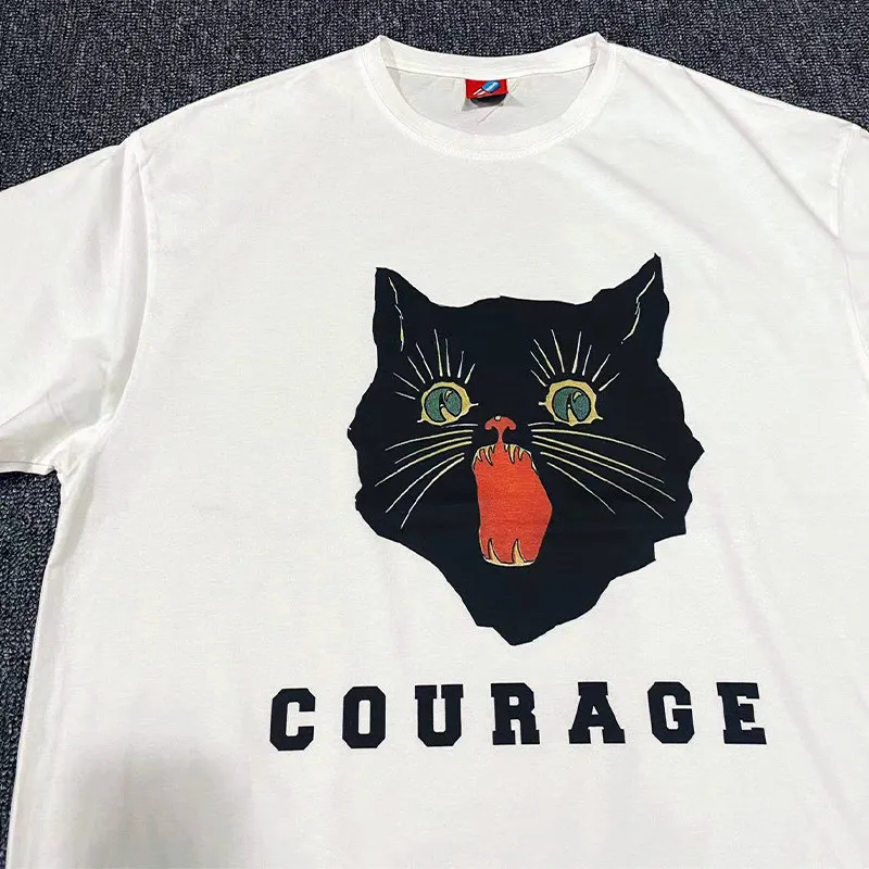 2024 Black Cat Printing Unisex Positive White T shirts Short Sleeve Loose Cotton Street Fashion Tees Summer Y2K Graphic Shirts