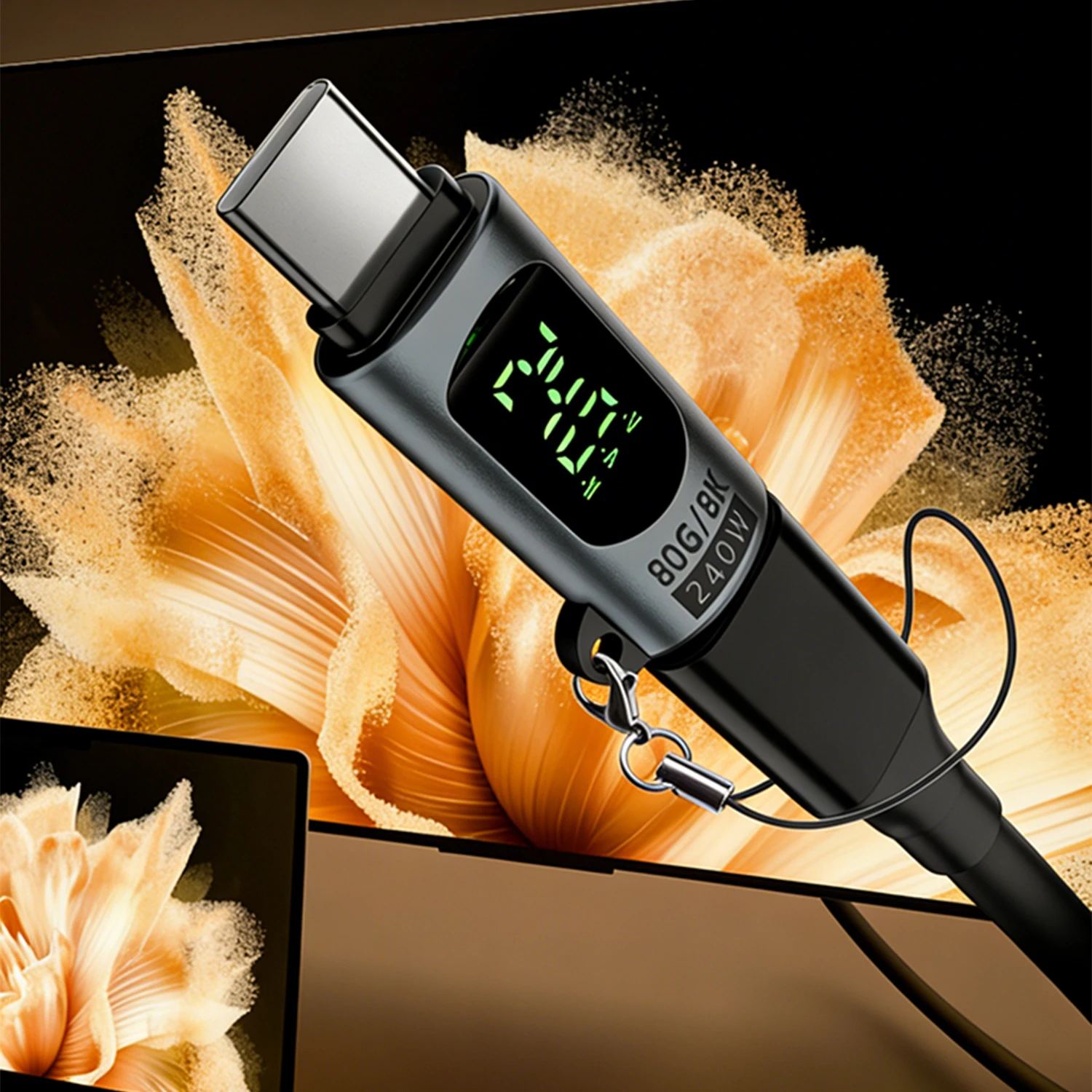 1pc USB4 Type-C Male to Female Adapter Digital Display 240W PD 3.1 80Gbps 8K@60Hz Power Tester OTG Converter
