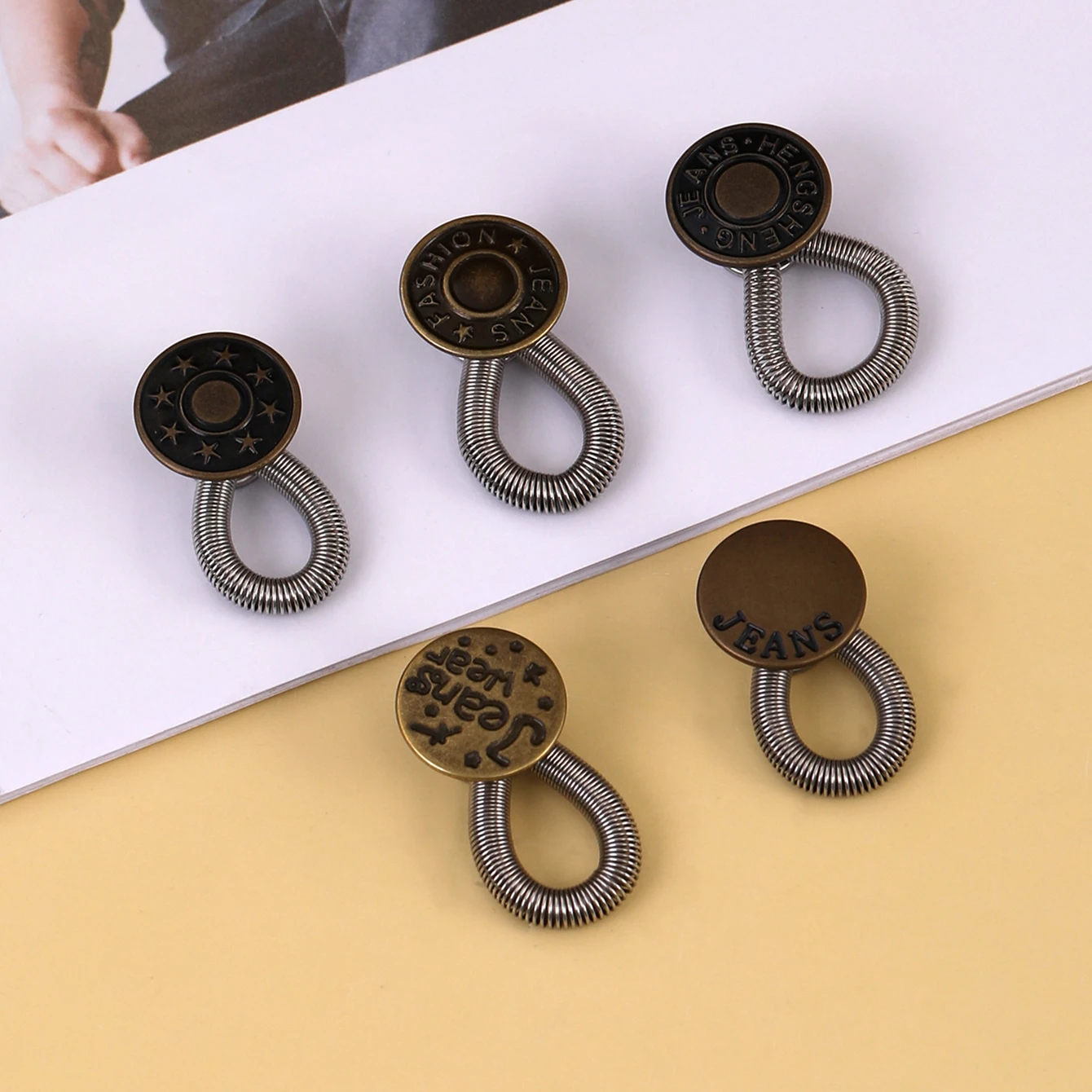 5pcs Jeans Waist Adjustment Buckle Detachable Metal Elastic Spring Button DIY Oversizes Pants Jeans Waist Extender Sewing Button