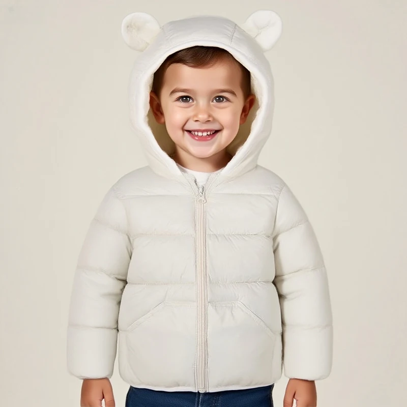 الخريف الشتاء أزياء الفتيات الفتيان أسفل سترة الصلبة الدفء مقنعين سستة معطف لمدة 2-6 سنوات الاطفال القطن ملابس خارجية الطفل القماش #5