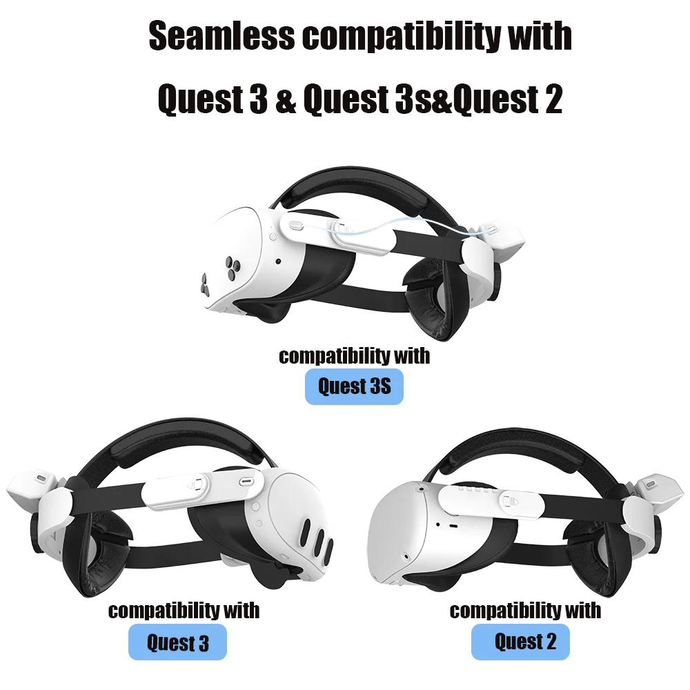 حزام رأس Elite لـ Meta Quest 3/3S/2 - تصميم مريح قابل للتعديل مع بطارية مدمجة بقدرة 6000 مللي أمبير في الساعة لملحقات Oculus Quest 2 VR