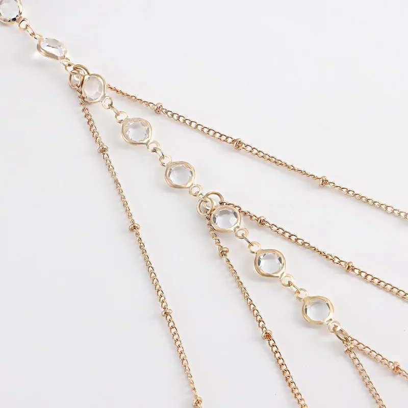 Thigh Body Chain Golden Multi-layer Design with Rhinestones