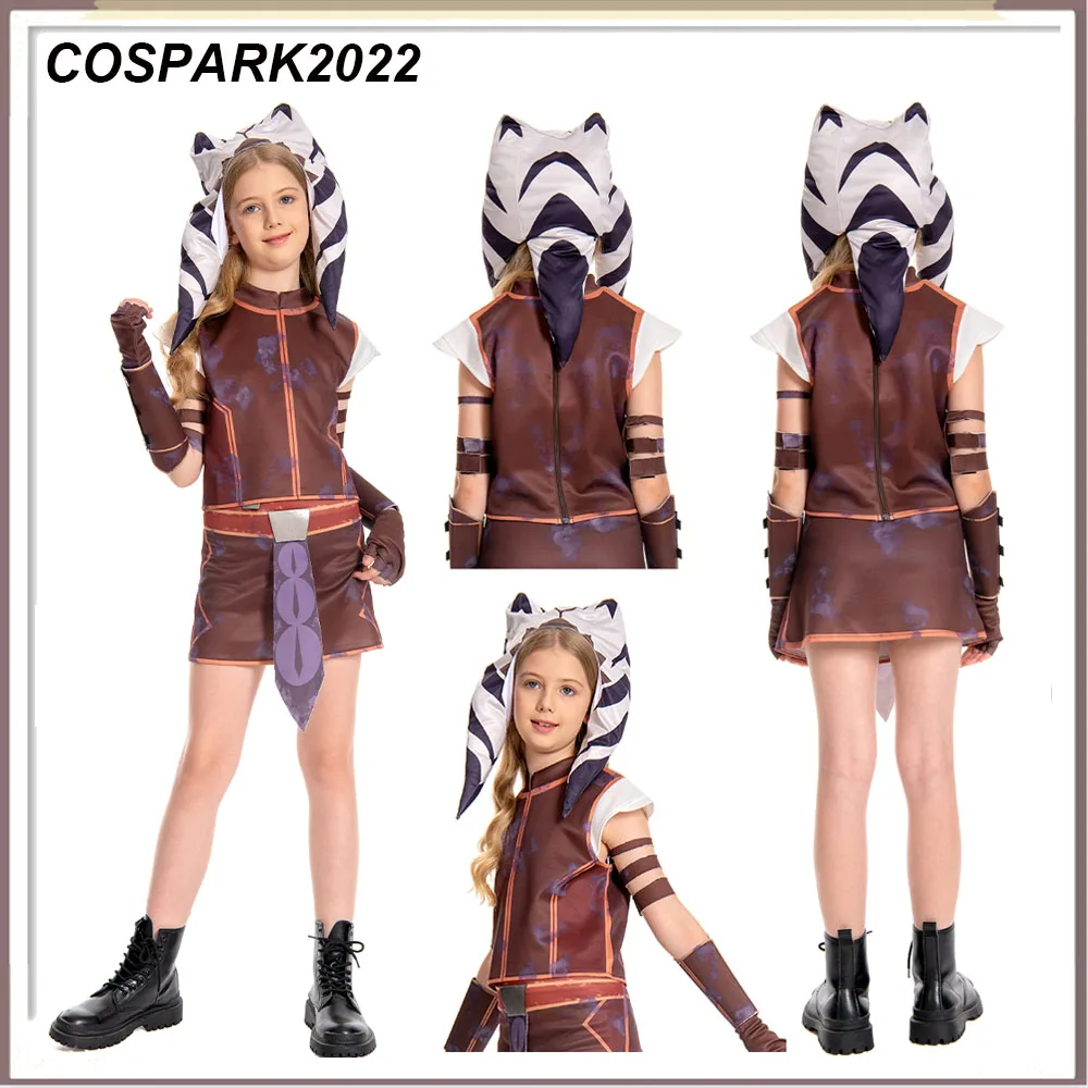 Halloween Carnival Kids Children Asoka Cosplay Dress Hat Costume Fantasia Movie Space Battle Roleplay Knight Clothing Party Suit