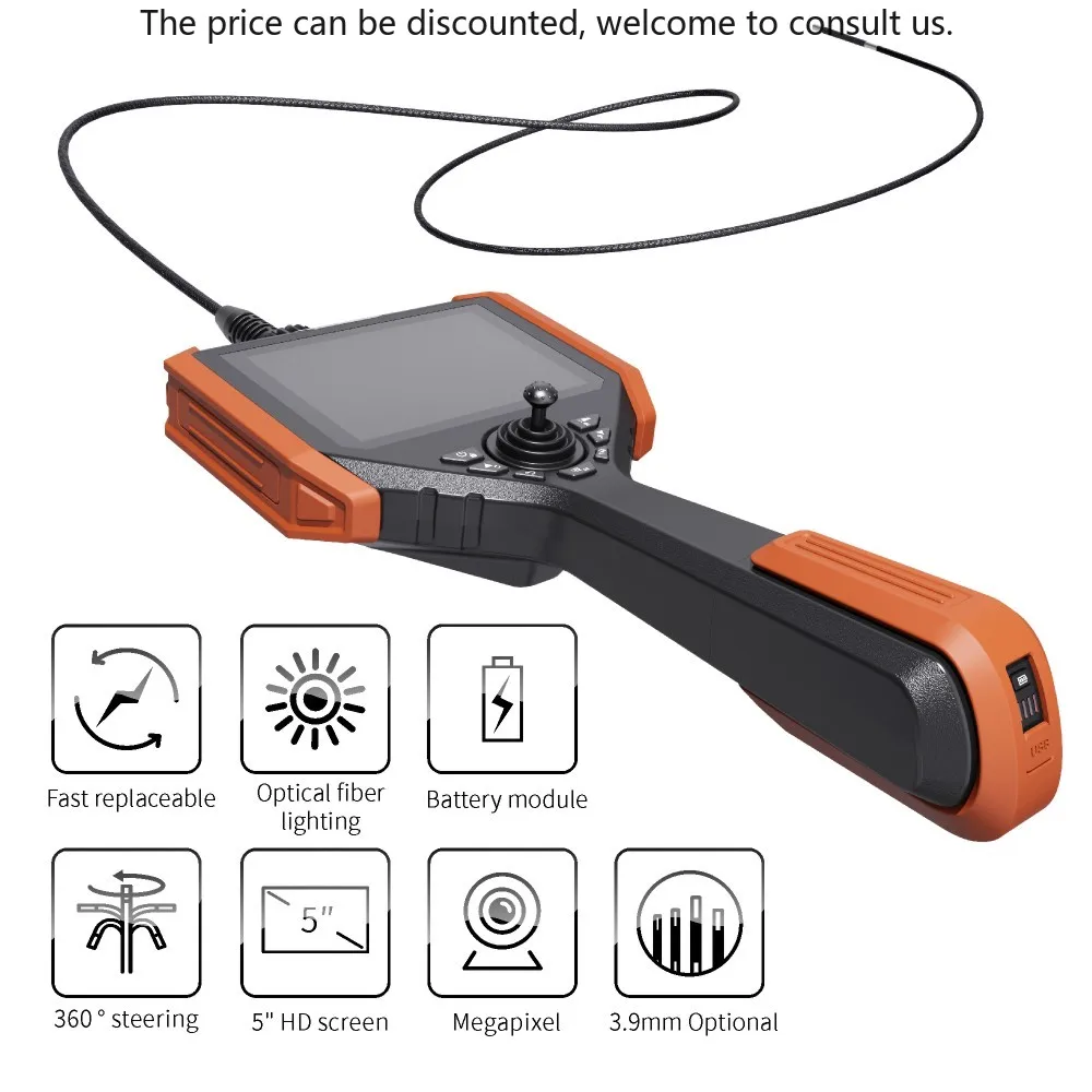 

VSDNT 5 Inch Screen 4 Way Fiber Optic Lighting Articulating Videoscope Camera With 6mm Camera For Small Space