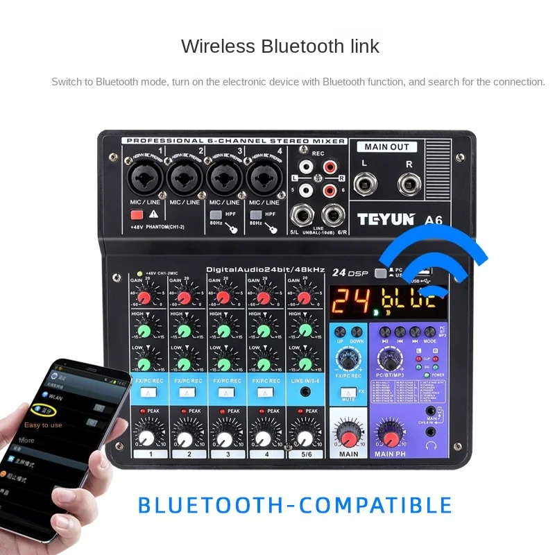 To 6 Channel Professional Portable Mixer Sound Mixing Console Computer Input 48v Power Model Number Certification Origin A6