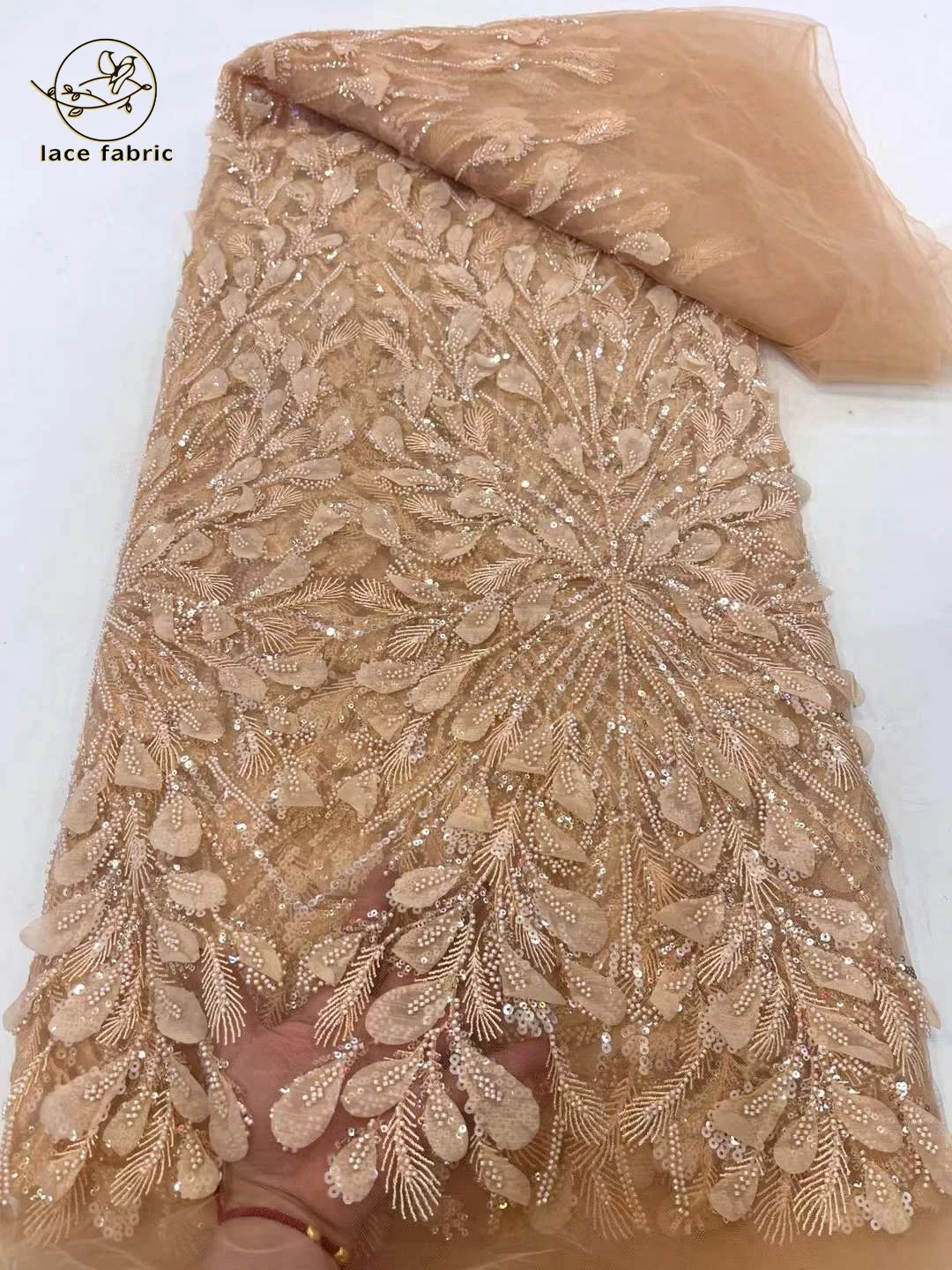 2024 Latest Luxury 3D Mesh Embroidery Lace Fabric Dubai Tulle Fabric with Beads Embroidered Applique African Fabric for Dresses