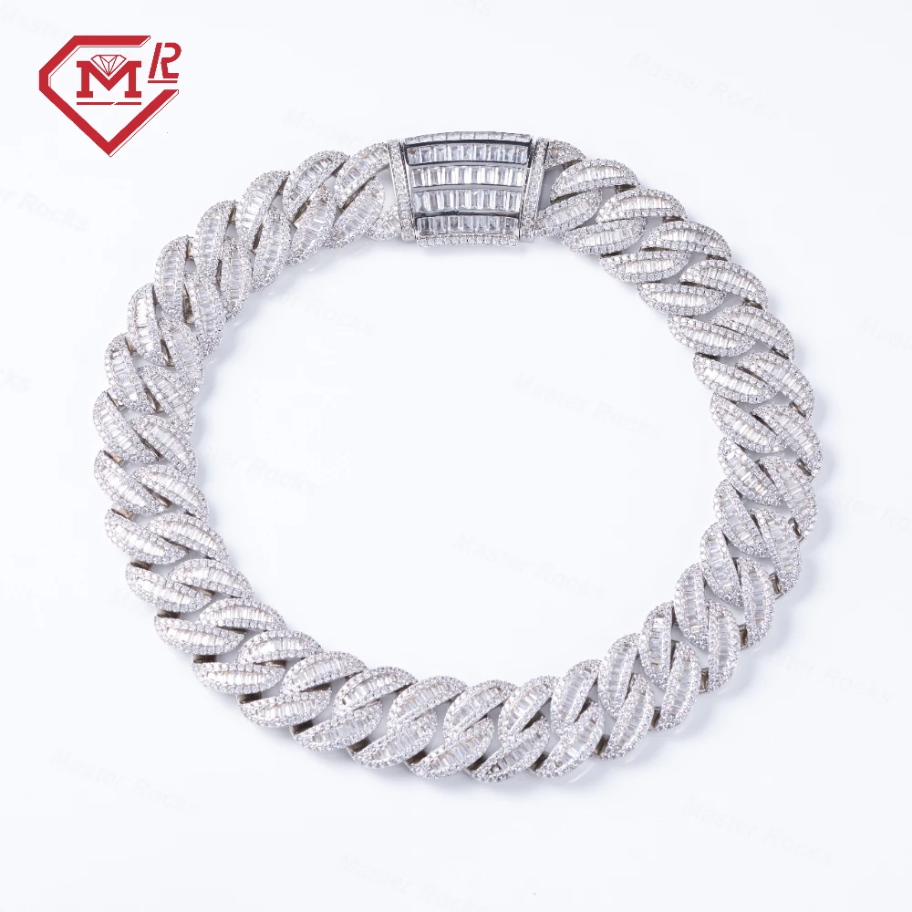 

Custom Moissanite Cuban Chain Baguette 925 Silver Miami Cuban 22mm Diamond Cuban Link Hip Hop Mens Iced Out Jewelry