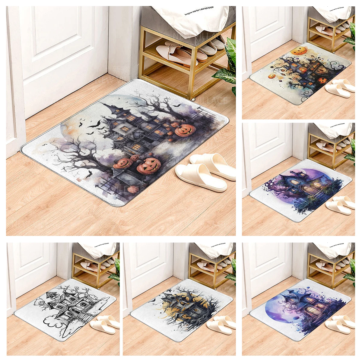 House entrance carpet Home door mat Living Room Bath Foot bathroom non-slip water absorption rugs bath Halloween Autumn Pumpkin