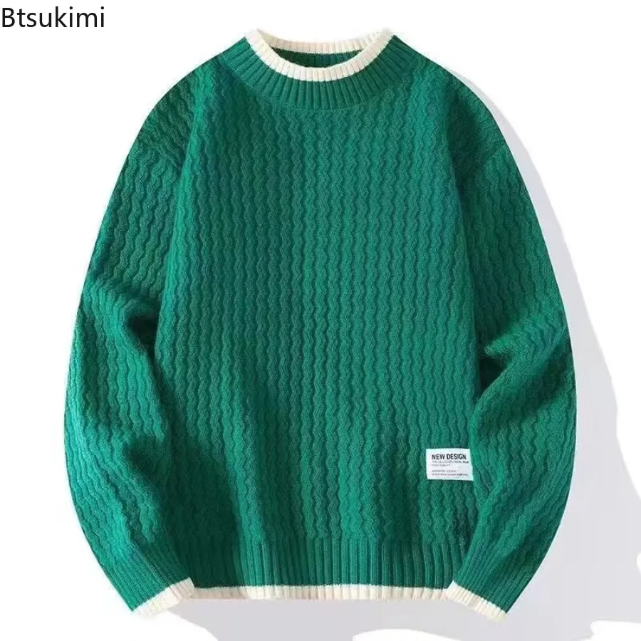 2025 Autumn/Winter Men Sweater Solid Color Round Neck Long Sleeve Versatile Knitted Pullover Top Trendy Loose Lazy Sweater Coat