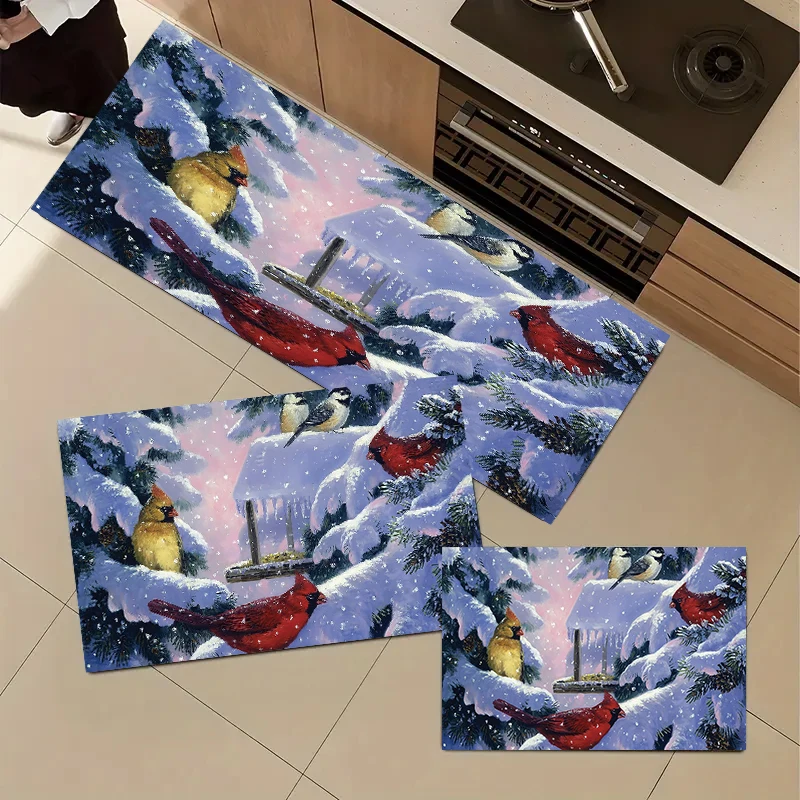 

Christmas kitchen rug, made of flannel, soft and comfortable, washable, suitable for bedroom and dining room