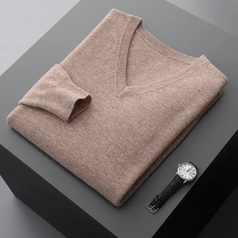 Cashmere Men's Sweaters V-neck Pullovers Knitting Hot Sale Spring Wool Knitwear High Quality Jumpers Clothes Pull Homme 4XL