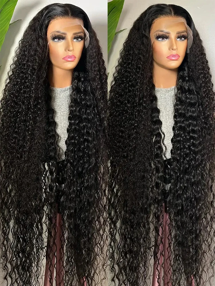 46 بوصة عميق مجعد 13x4 13x6 360 Hd شفافة الدانتيل الباروكة الأمامية البرازيلي موجة المياه الدانتيل الجبهة خصلات الشعر المستعار الإنسان للنساء 300%