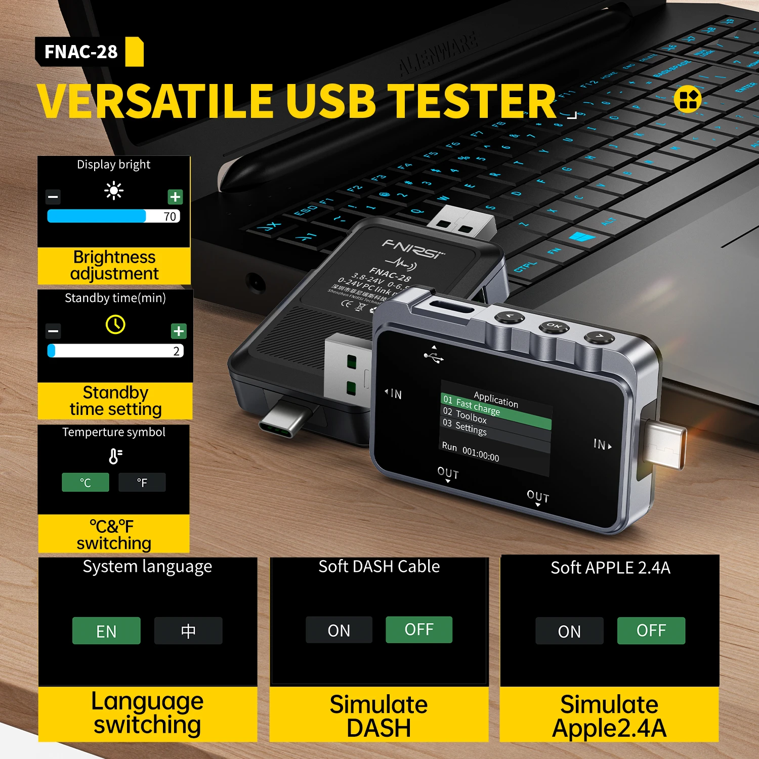 Imagem -05 - Fnirsi Fnac28 em Tipo-c Usb Tester Voltímetro Digital Amperímetro Amperímetro Medidor de Corrente de Tensão Carregador de Banco de Potência Medida