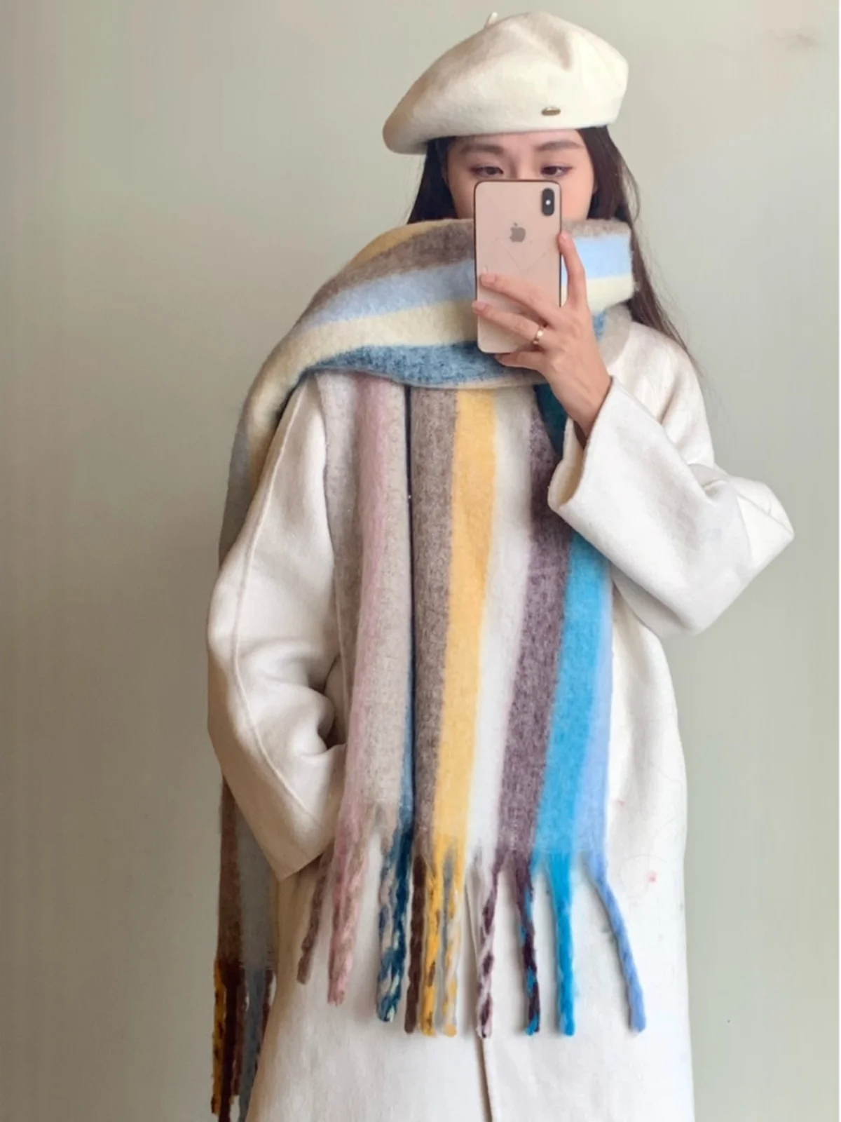 Striped Plaid Scarf Women Thickening Cashmere Winter Scars Shawls Fashion Female Scarves Oversized Keep Warm Warps R141