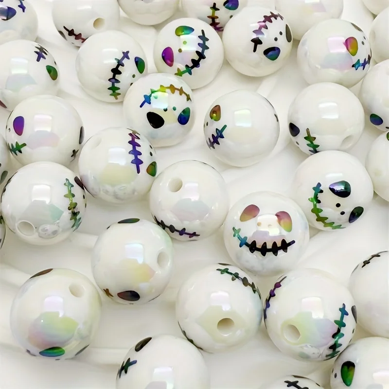 خرز أكريليك مطبوع بالأشعة فوق البنفسجية، مستدير ومربع، لديكور مزرعة صينية ذات طبقات للهالوين، مشغولات يدوية، ديكورات حفلات الأشباح