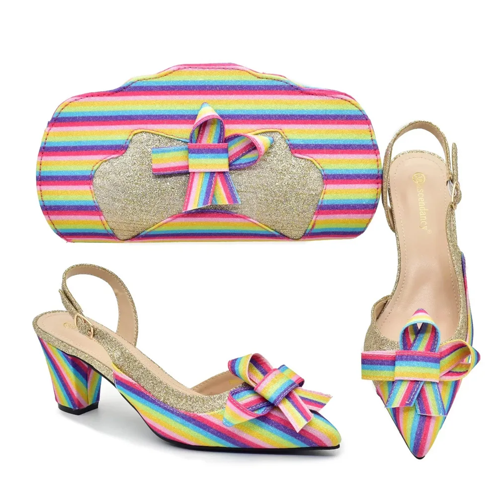 

Italian Women Shoes Colorful and Rainbow Butterfly Design Matching Shoes and Purse Set Shoe and Bag Set for Party In Women