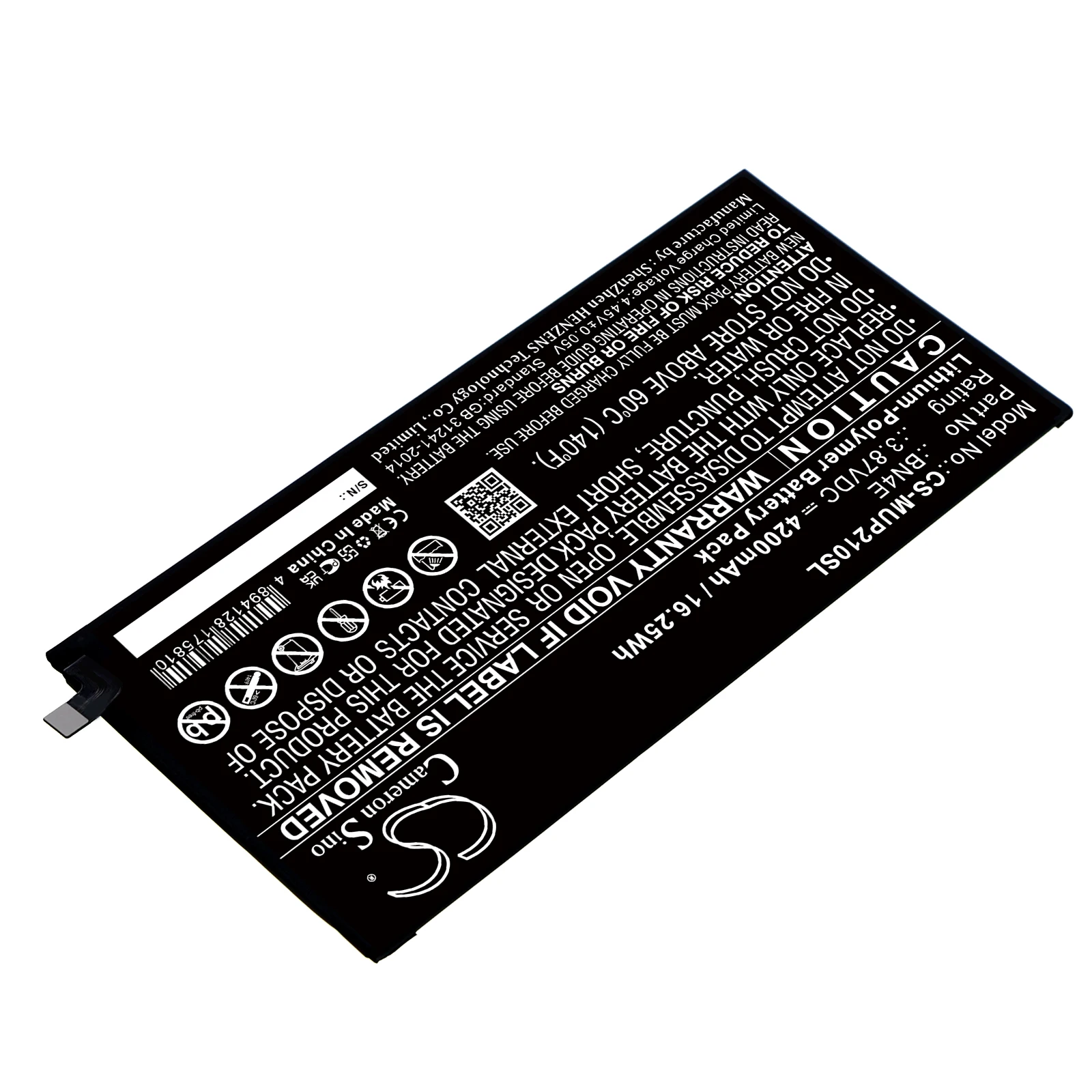 CS Tablet Battery for Xiaomi Pad 5 Mi Pad 5 21051182G Fits BN4E Li-Polymer 4200mAh/16.25Wh 3.87V CS-MUP210SL