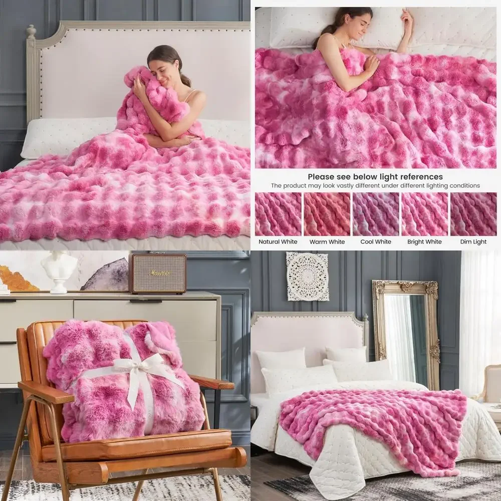 

Уютный плед из искусственного меха с эффектом тай-дай, розовый, 60x80, плюшевый и мягкий, для дивана, спальни, гостиной