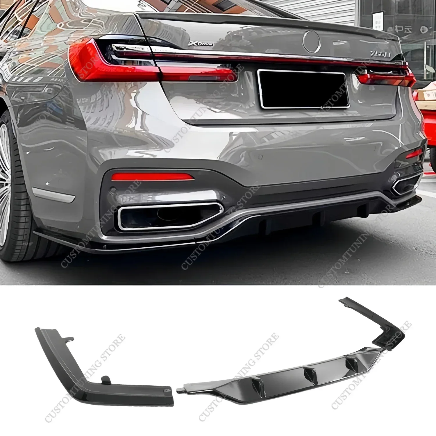 For Bmw G11 G12 Lci M Sport Gloss Black V Style Rear Diffuser 730d 740d 740i 750i M760i M Pack 2019-2022 Rear Splitter Bodykits