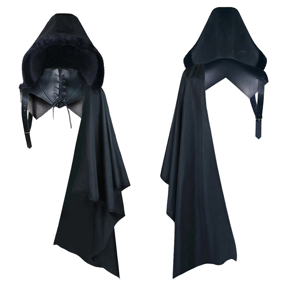 Cosplay Medieval Halloween Stand Up Collar Tied Shawl Cape Hat Knight Cos Cloak Roleplay Disguise Fantasy Clothing Accessories