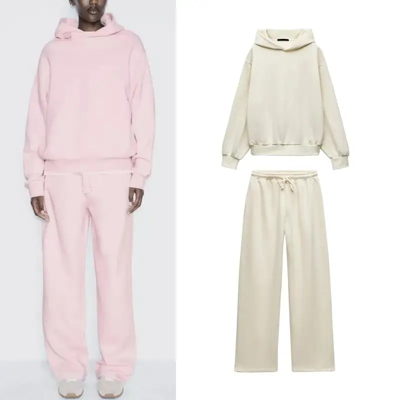 Felpa con cappuccio lunga Fce casual versatile 399633 Pantaloni larghi a gamba larga 399634 Collezione primavera estate con chiusura a cerniera
