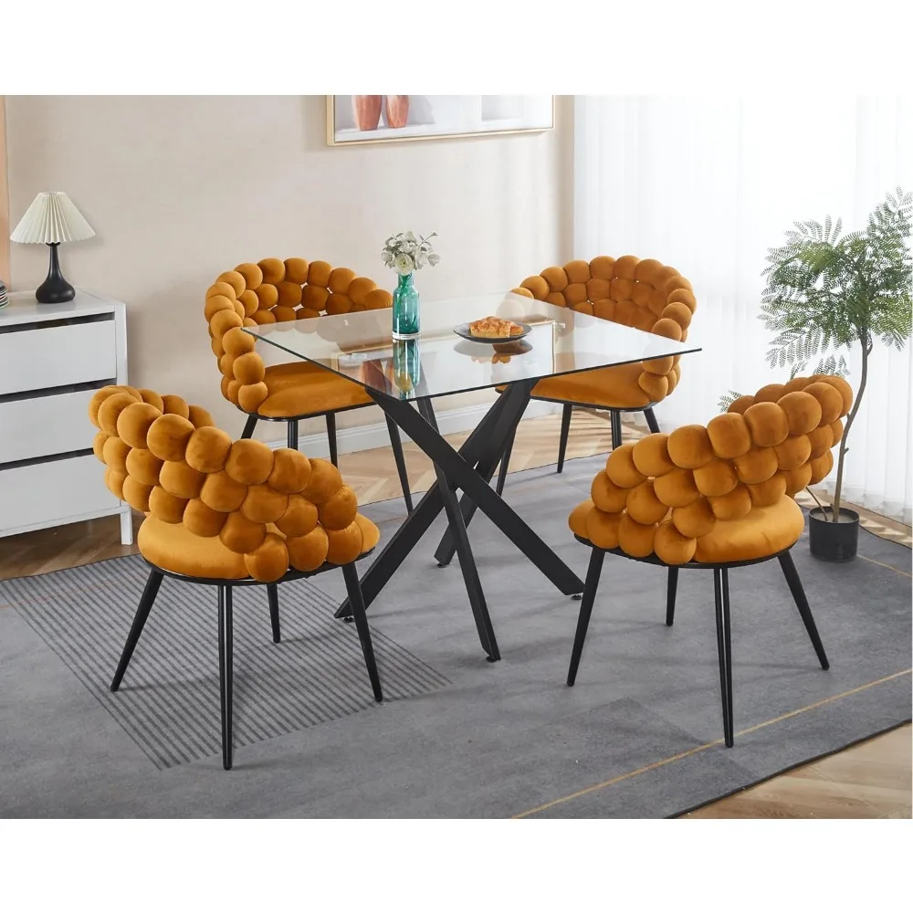 طاولة طعام زجاجية حديثة تتسع لـ 4 مقاعد مع أرجل معدنية سوداء أنيقة، وطاولة مطبخ صغيرة معاصرة للمساحات المدمجة #4