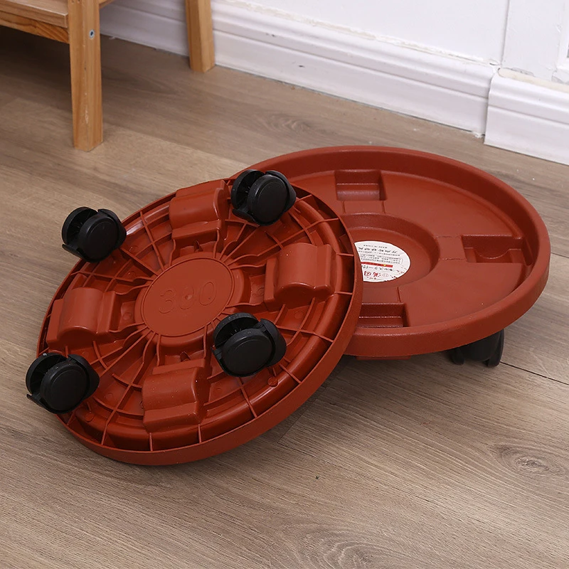 Household Brown Removable Plant Stand Flower Pot Tray With Universal Wheels Breathable Flower Pot Rack Circular Flowerpot Tray