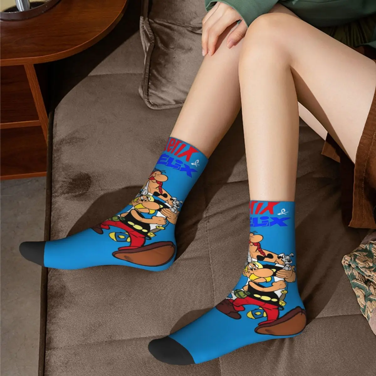 Harajuku Men Socks Asterix-and-Obelix Humor Cartoon Merch Super Soft Funny Graphic Socks Spring Autumn Winter