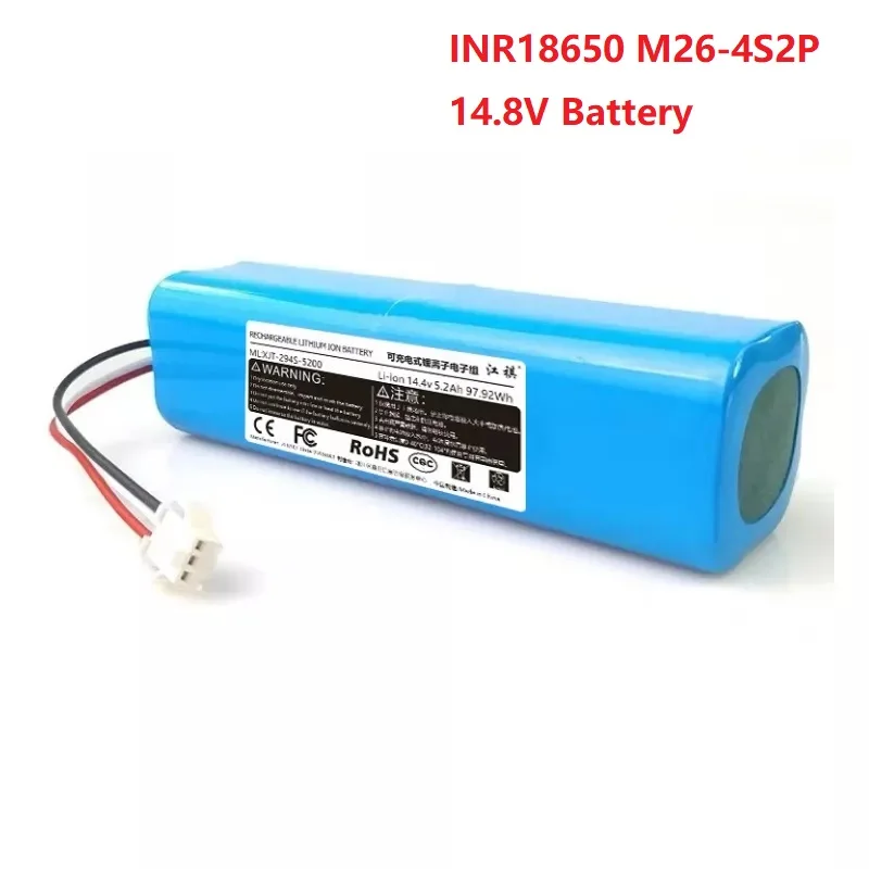 New 5600mAh INR18650 M26-4S2P 14.8V Battery For Proscenic, Philips, Haier For Lenovo Robot Vacuum Cleaner with SM 3-wire Plug