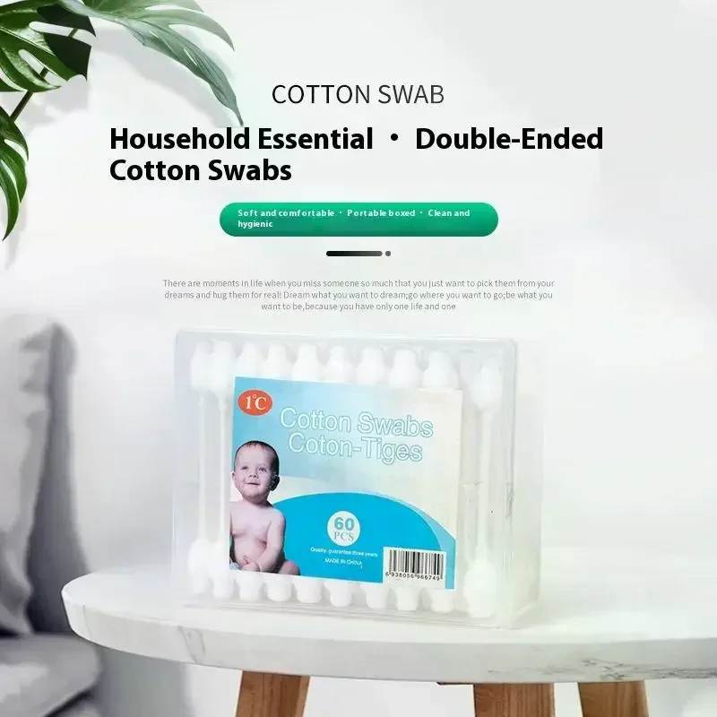 메이크업 청소용 이중 면봉 60개, 유기농 뾰족한 면봉, 애완동물 및 화장품용 종이 면봉
