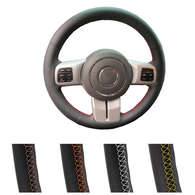 DIY Customized Car Steering Wheel Cover For Jeep Compass Grand Cherokee Wrangler Patriot 2012-2014 Leather Steering Wrap