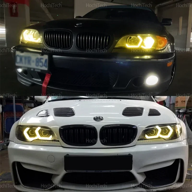 For BMW E46 325ci 330ci Convertible Coupe 2004 2005 2006 M4 Style Lemon Yellow Ring Angel Eyes LED White Light Rings Kit DRL view 3